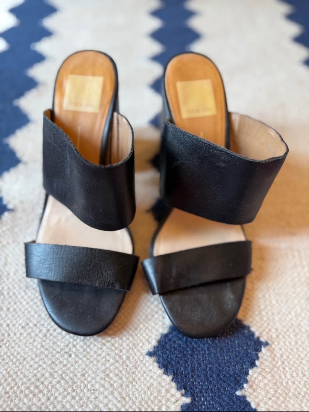 Dolce Vita Black Two-Band Slide Block Heels